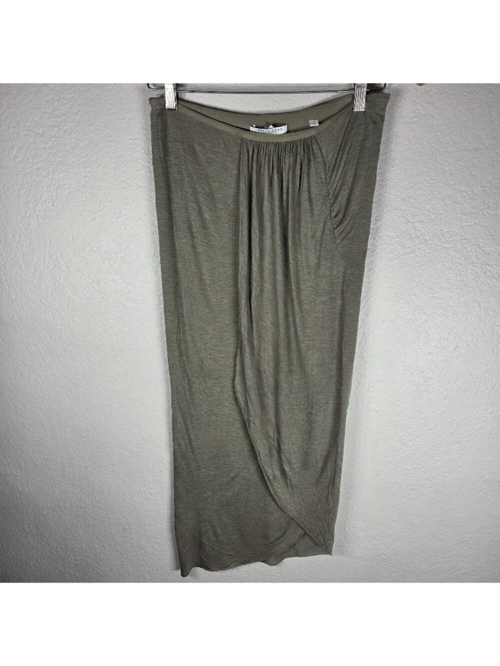 Bella Luxx Wrap Maxi Skirt Small Olive Green Assimetrical Ruffle Front Resort